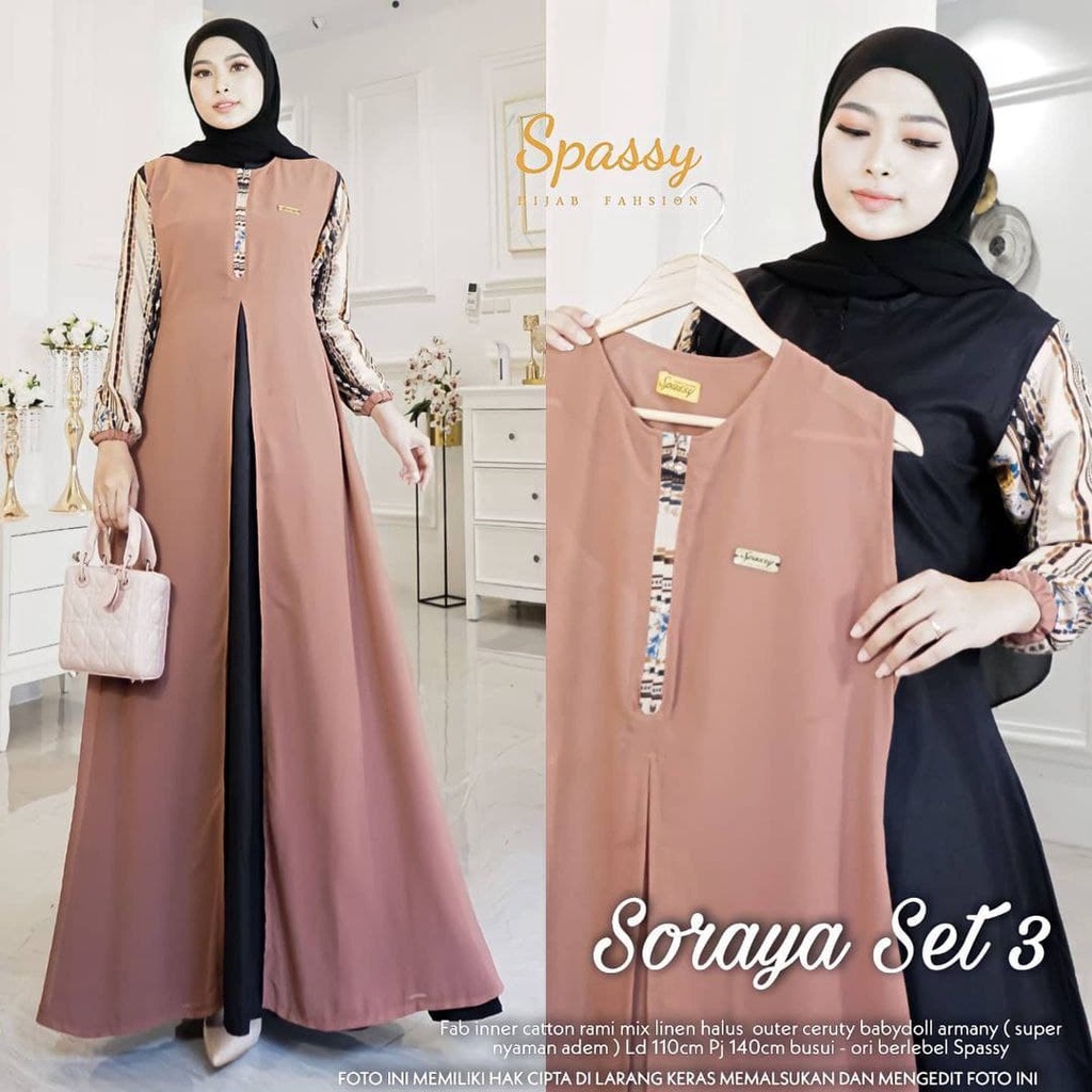 SORAYA SET #3 / GAMIS PLUS ROMPI / GAMIS PESTA / GAMIS 2IN1 OUTER CERUTY / PAKAIAN MUSLIM WANITA