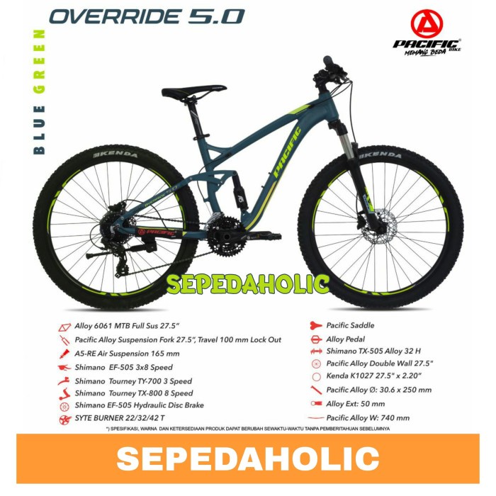 Sepeda Gunung 27.5 Inch MTB PACIFIC OVERRIDE 5.0 Alloy Full Suspensi
