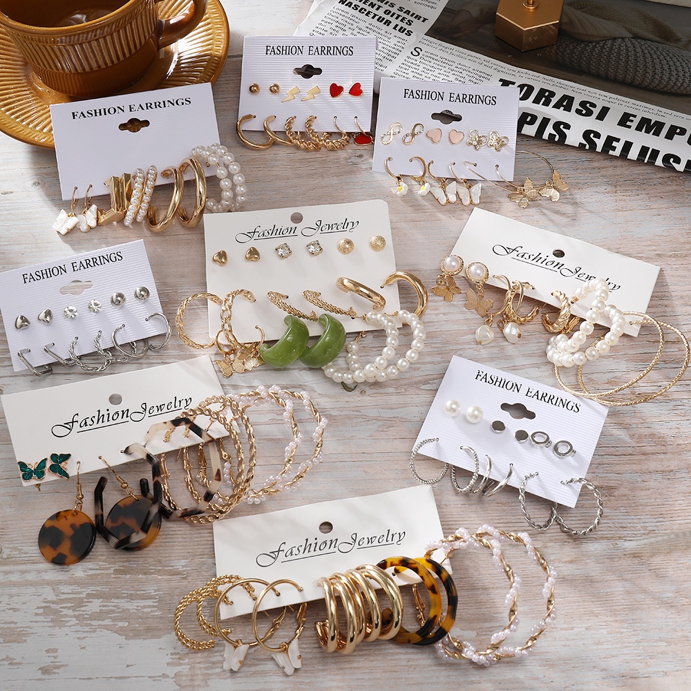 IFYOU Set Anting Stud Hias Liontin Kupu-Kupu Mutiara Warna Emas Untuk Wanita