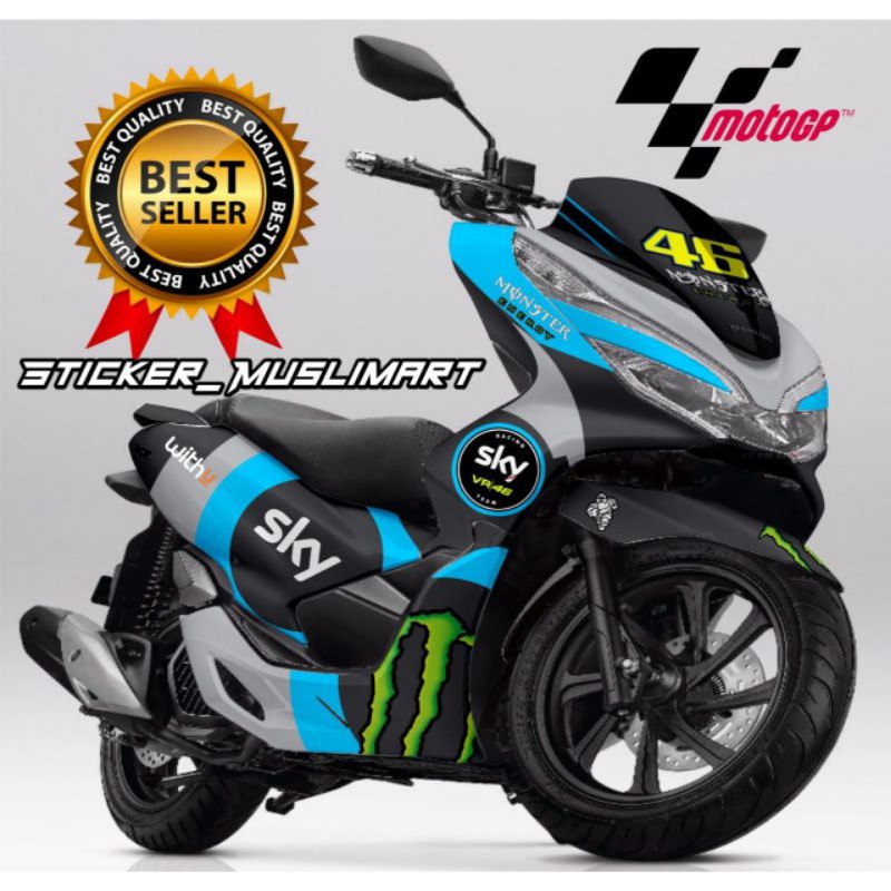 Decal Sticker PCX 150 motif sky racing team variasi full body Fullset warna merah putih abu