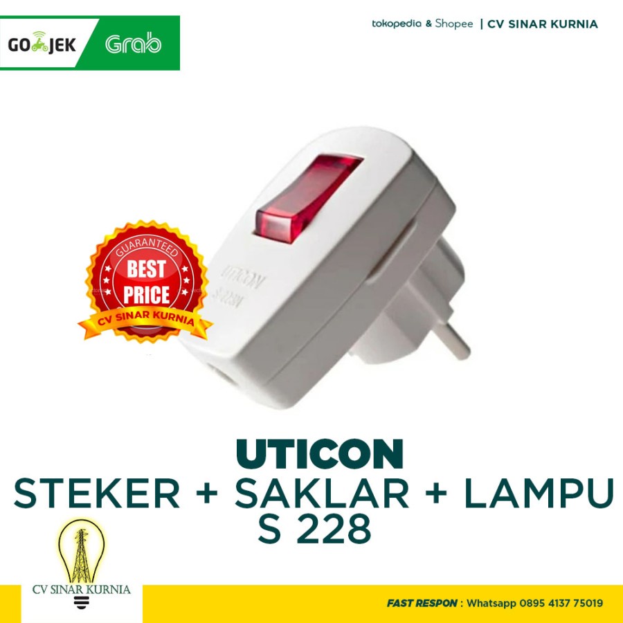Uticon Steker Saklar Lampu S-228 Plug with Neon S228 ASLI UTICON