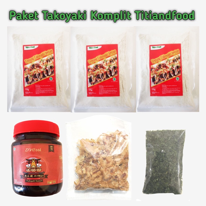 

b011tee Titiandfood Paket Takoyaki Komplit Tepung Katsuobushi Saus Dan Aonori Da01D100