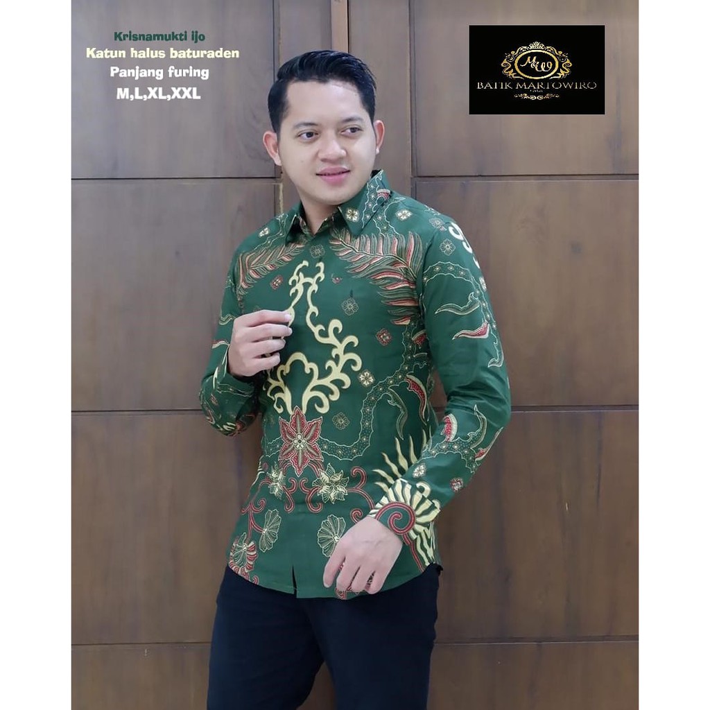 KRISNAMUKTI BATIK HIJAU kemeja batik pria terbaru lengan panjang original BSO OFFICIAL