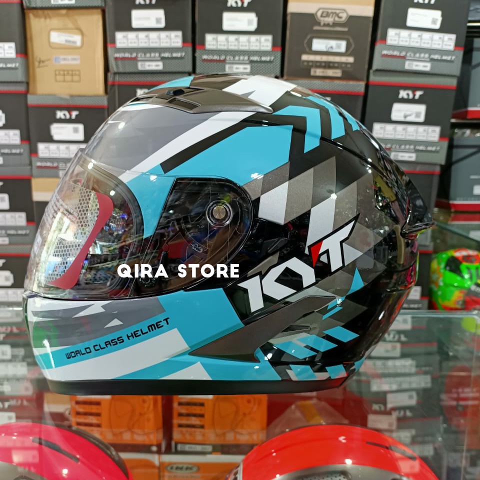 Jual HELM KYT FALCON 2 FLOW BLACK AQUA BLUE DOUBLE VISOR FULL FACE