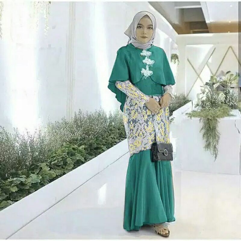 DRESS GAMIS PANJANG ALIFAH BAHAN ADEM TEBAL KEBAYA BATIK BROKAT DUYUNG
