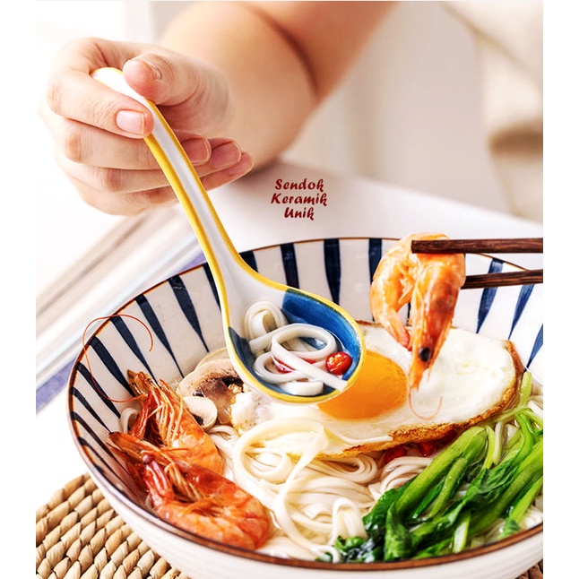 ISI 2 PCS Sendok Keramik Unik sendok makan keramik sendok kuah keramik tebal Japan style sendok ramen-2