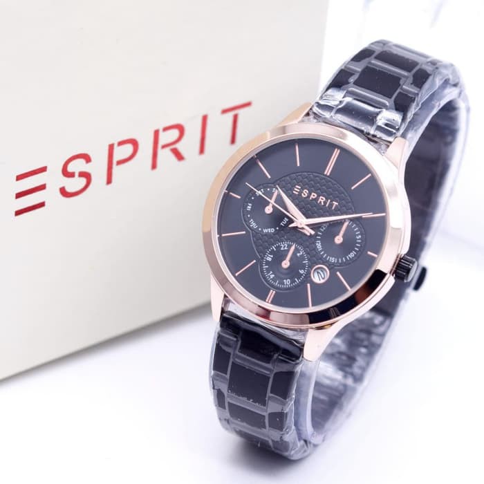 Jam Tangan Wanita Cewek Murah Esprit Chrono Off rantai Black Rosegold