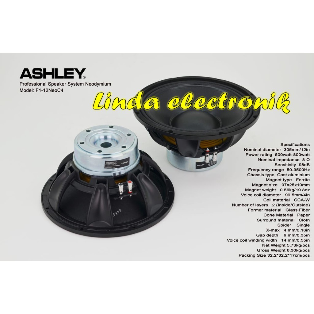 speaker system neodymium ashley f112neoc4 12inch coil 4 ORYGINAL ashley f1 12neoc4