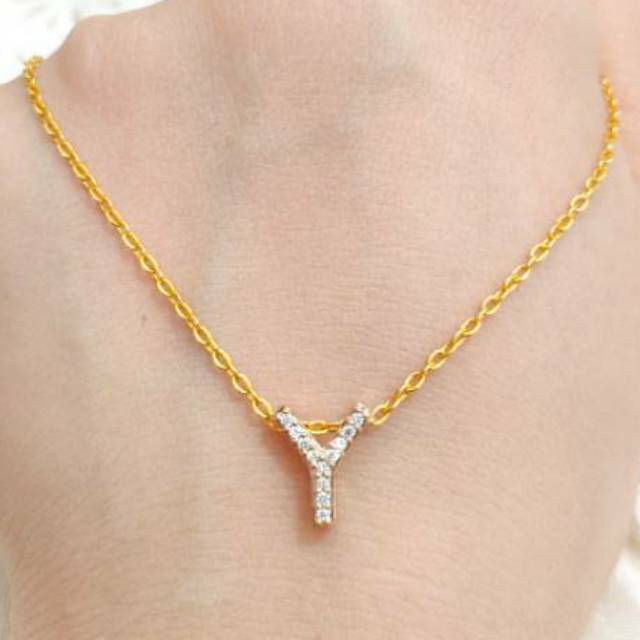 Promo Set kalung liontin wanita nagita huruf Y emas asli Elegan kalung prily