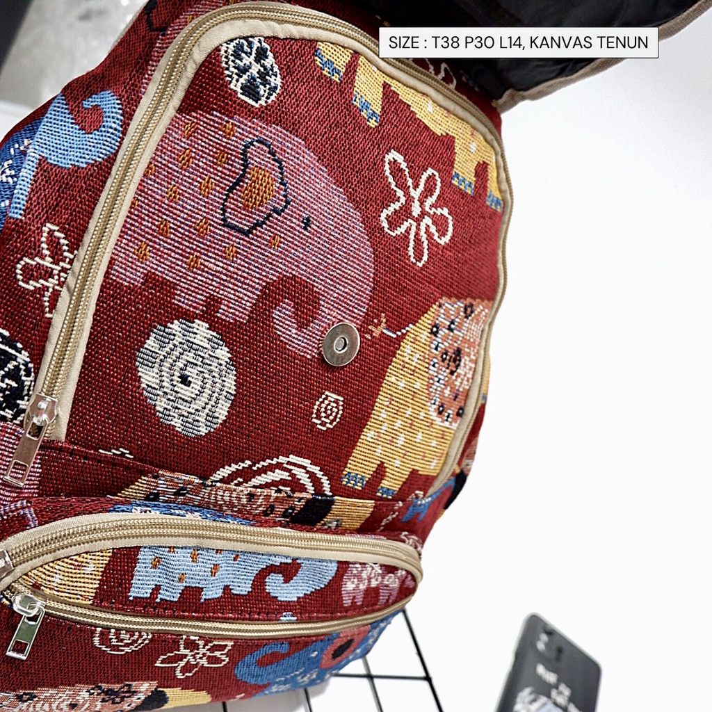 Tas ransel kanvas tenun motif ransel punggung bisa cod gratis ongkir semarang jawa tengah murah