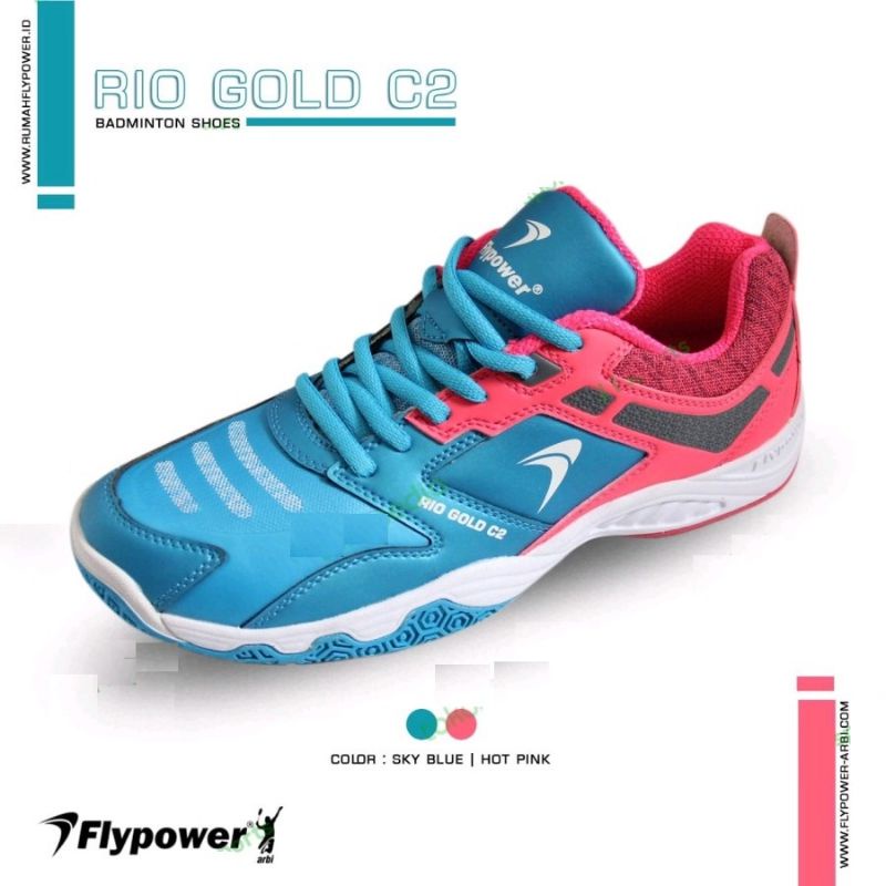 Sepatu Badminton FLYPOWER RIO GOLD C2 NEW COLOR BLUE PINK