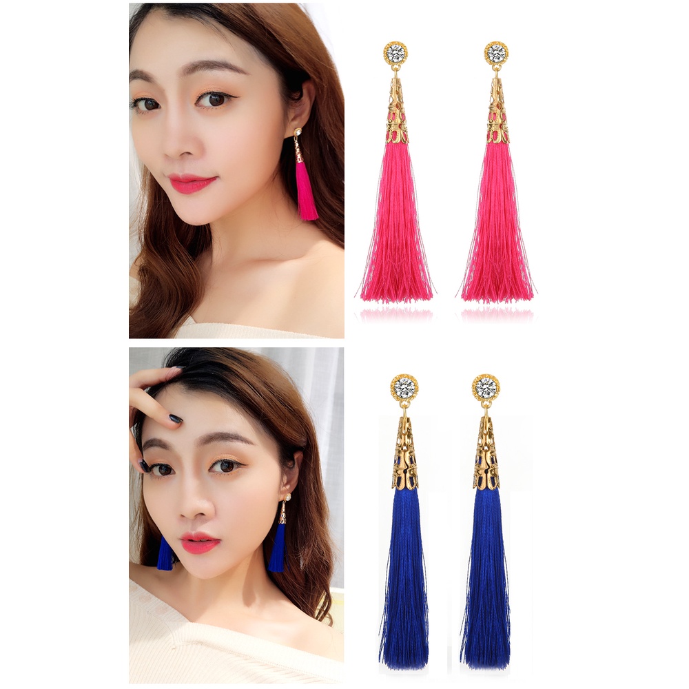 Panjang fringe anting-anting wanita bohemian buatan tangan anting-anting Korea gaya chic dan unik se