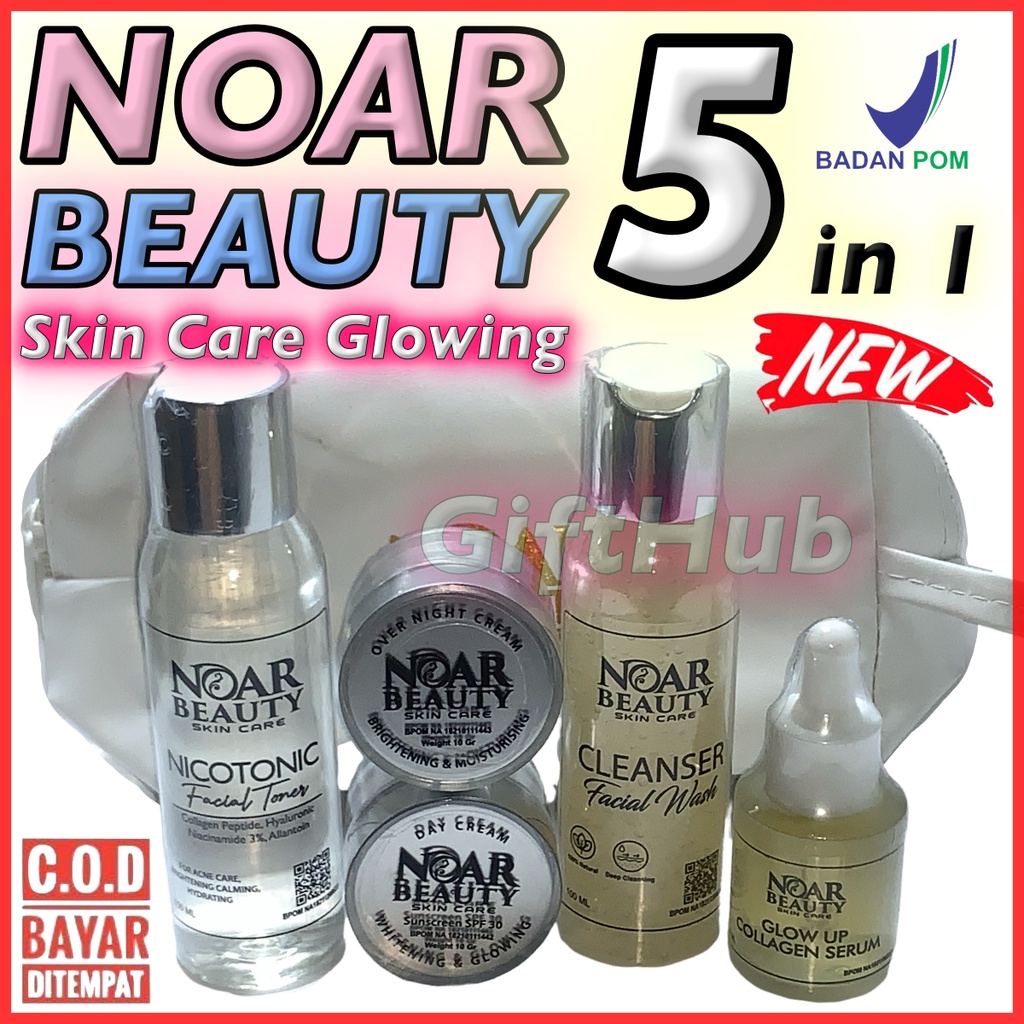 NOAR Beauty Skincare Set Lengkap 5 in 1 Whitening Pemutih Wajah Glowing Glow Up Collagen BPOM Origin