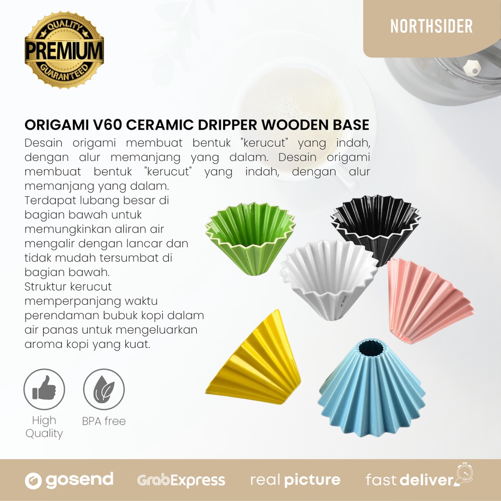 KOPI - V60 ORIGAMI CERAMIC COFFEE DRIPPER WITH WOOD BASE