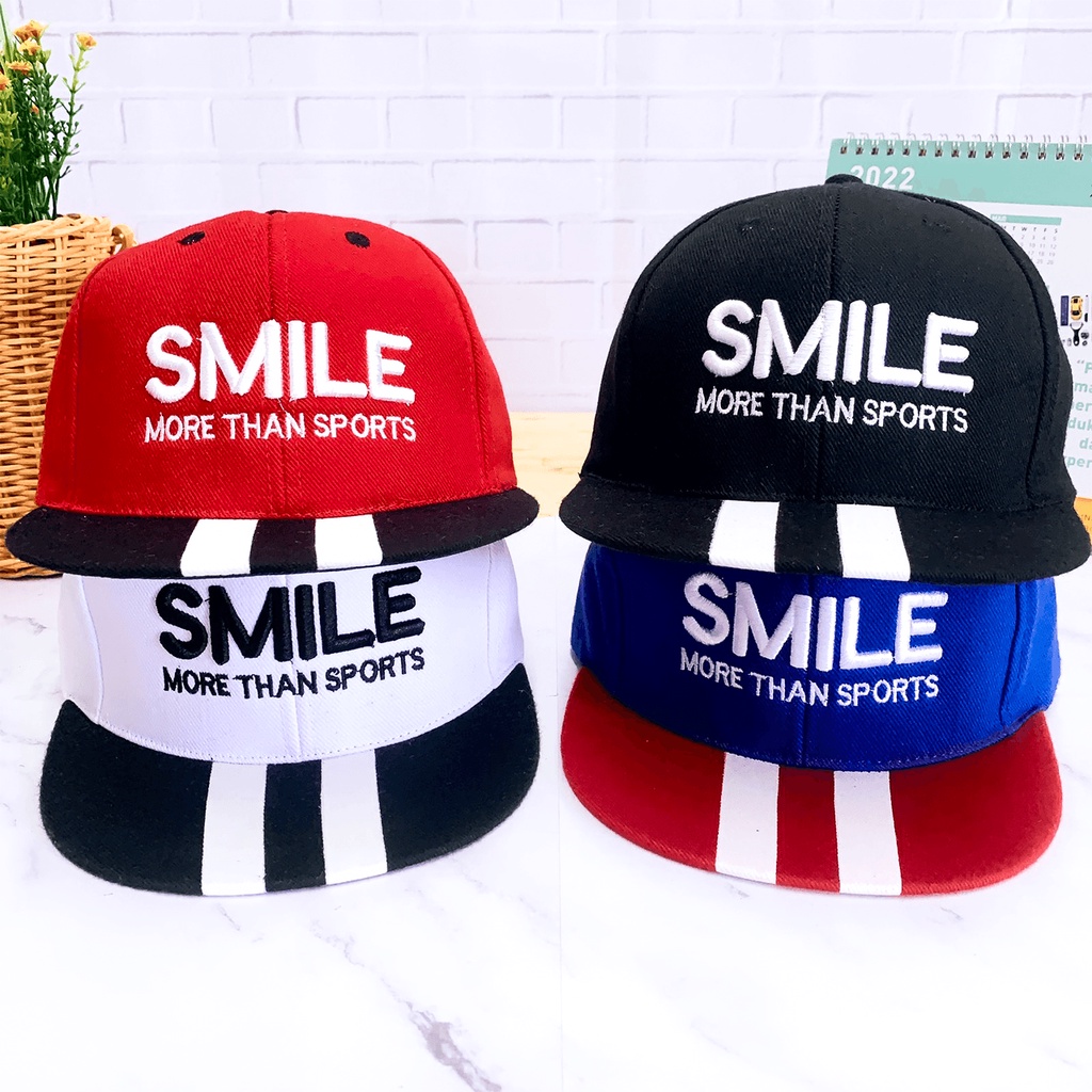 PHILEO | TOPI ANAK FASHION HAT BORDIR TULISAN SMILE MORE THAN SPORTS UNISEX SNAP BACK-2