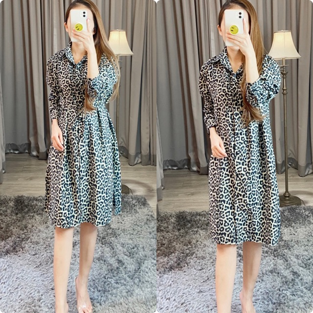 Dress kemeja leopard / longkem motif macan