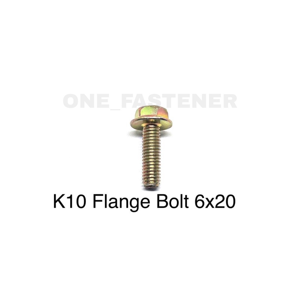 100 Pcs K10 Baut Flange Bolt M6x20 Kuning 1.0 Topi Kunci 10 6mm 2cm FBK