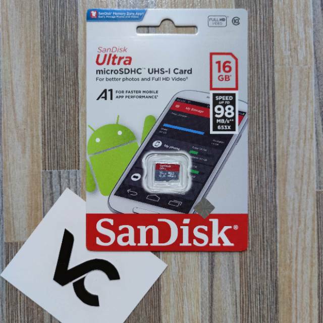 MicroSD SanDisk Ultra 16GB A1 Memory Card 16 GB Class 10 Micro SD 98MB/S MicroSDHC Kartu Memori