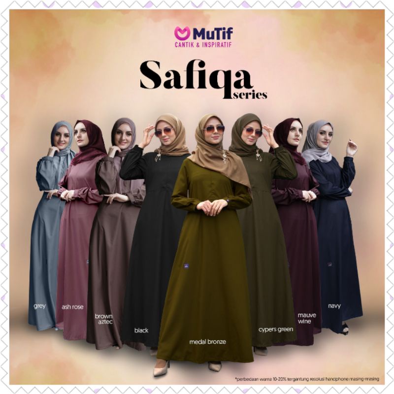 GAMIS MUTIF SAFIQA SERIES SAFIQA SPRAY GREEN SAFIQA STEEL GREY SAFIQA GRAPE PURPLE MAUVE WINE NAVY BLAZER CYPER GREEN BROWN AZTEC GREY BLACK ASH ROSE MEDAL BRONZE