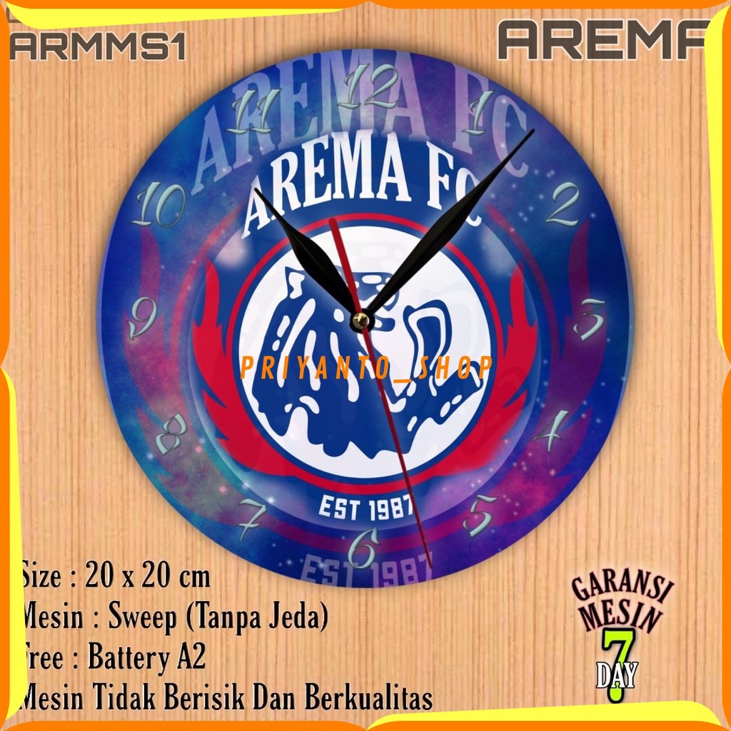 Jam Dinding Karakter Team Club Klub Sepakbola AREMA MALANG Mesin Halus