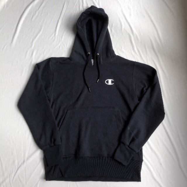 Champion Reverse Weave Medium Logo Pullover Hoodie Navy