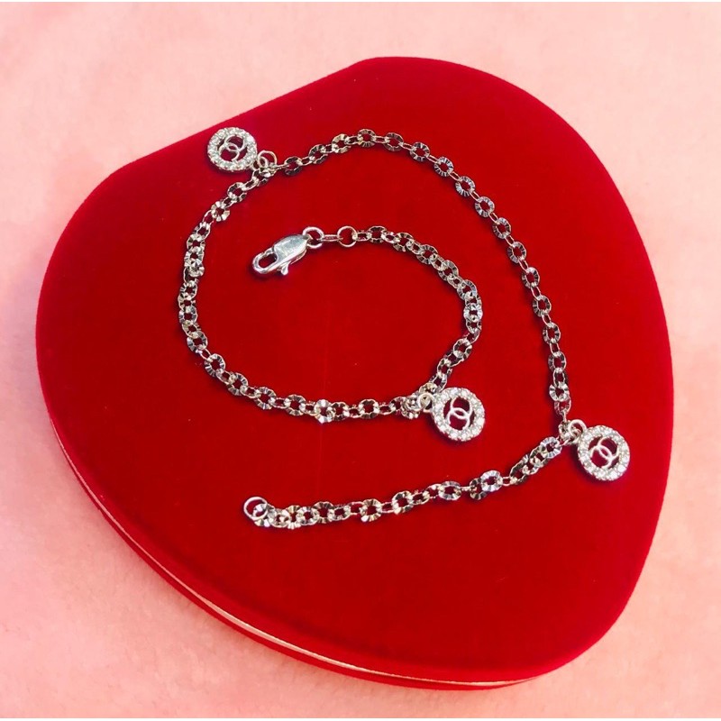 GELANG KAKI MAINAN RANTAI PERMTA SILVER925 /LAPIS EMAS PUTIH ASLI /GK021