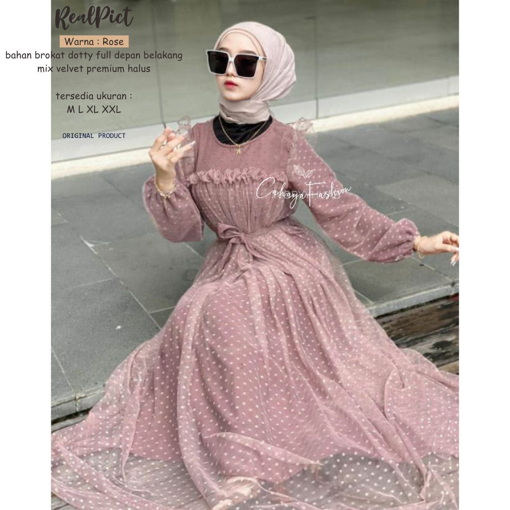 COD GARANSI TERMURAH JASMINE DOTTY DRESS BY CAHAYAFASHIONSOC OUTFIT KONDANGAN DRESS TILLE DOTty PREM