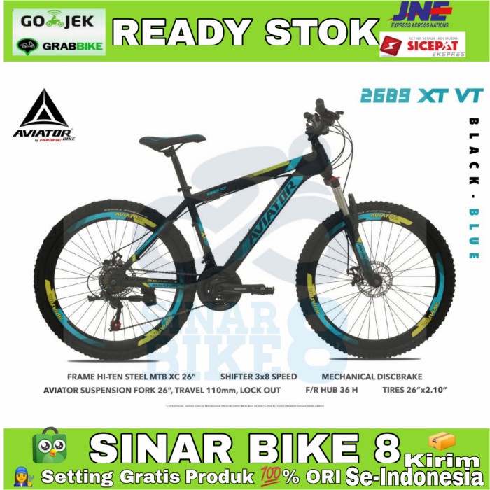 Sepeda Gunung 26 Inch MTB AVIATOR 2689XT - VT 24 Speed Double Cakram - Black Blue