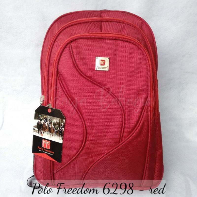 Ransel Laptop Wanita Polo Freedom Merah Tas Sekolah Kuliah Kerja Emboss Belakang Tebal