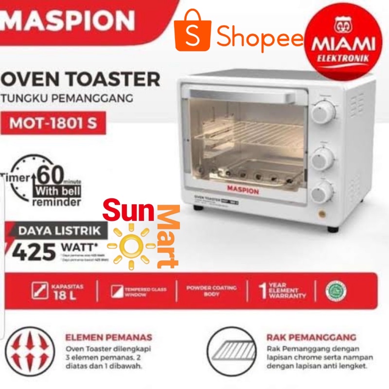 Oven Maspion MOT1801S / Oven Toaster Maspion MOT 1801S / Toaster 18 Liter