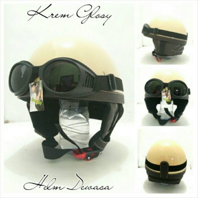 Helm Chip Retro Klasik Crem Glosi Kacamata