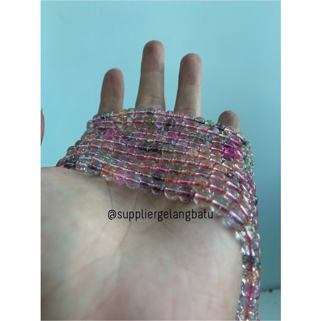 semi stone rutilated kuarsa quartz bintik 6mm blackpink beads manik