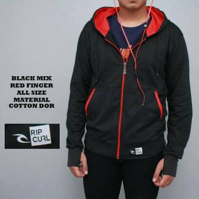 JAKET PRIA RIPCURL HITAM LIST MERAH
