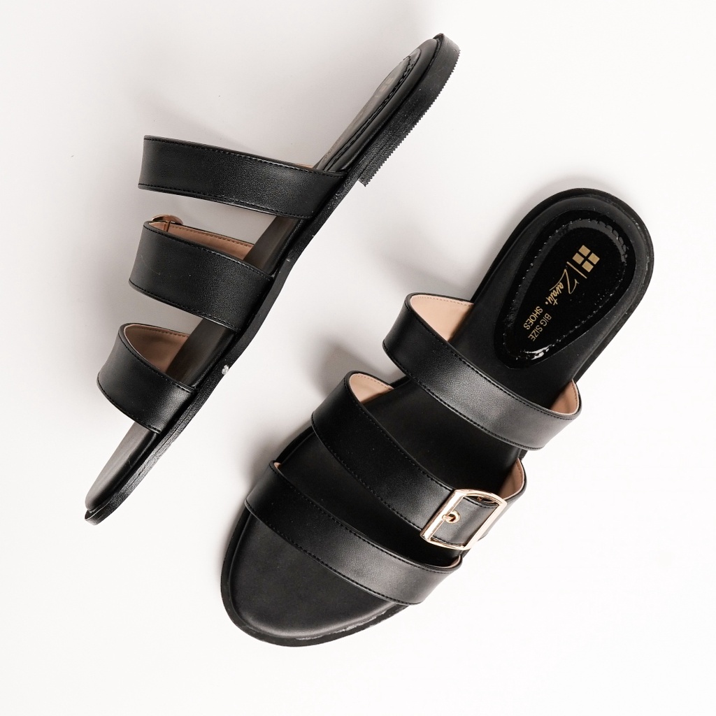 Sandal Wanita Ukuran jumbo Besar Sendal Flat Hitam Cewe Big Size 41 42 43 44 45 simple gaya ZGX-123