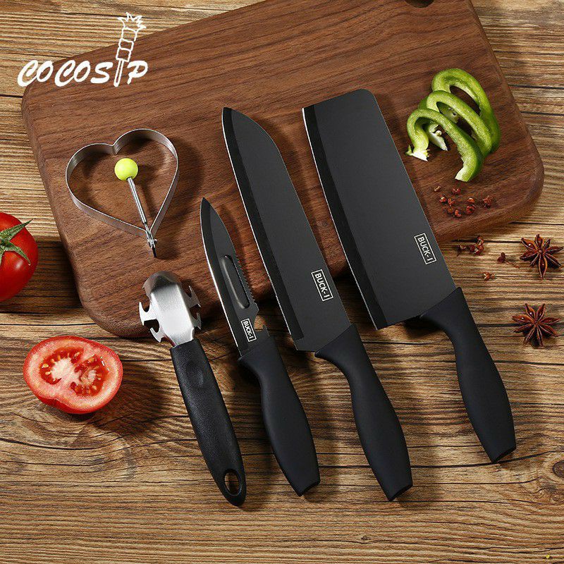 PISAU DAPUR HITAM TAJAM PISAU BAHAN BAJA /PISAU DAPUR TAJAM/ BLACK KNIFE SET 5 PCS