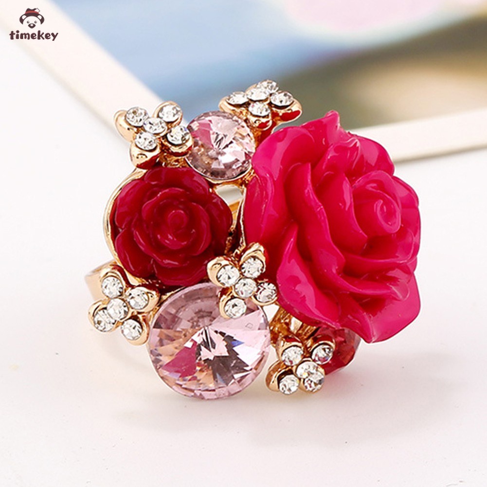 【TK】Luxury Crystal Resin Rhinestones Ball Zircon Flowers Ring Fashion Women Statement Jewelry Gifts Ring Size Adjustable