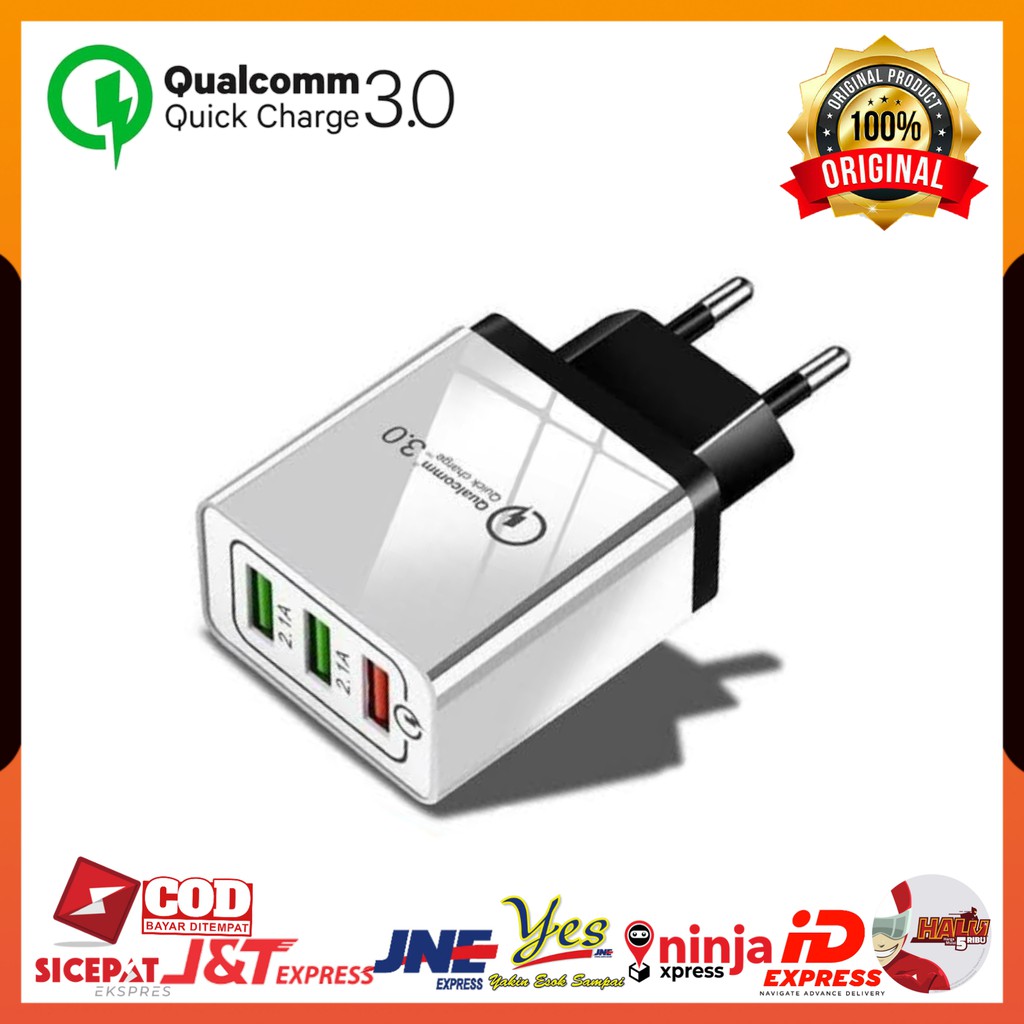 (COD) KEPALA ADAPTOR CHARGER CASAN QUALCOMM 18W USB 3.0 5V 3A FAST CHARGING KE HP VIVO SAMSUNG OPPO