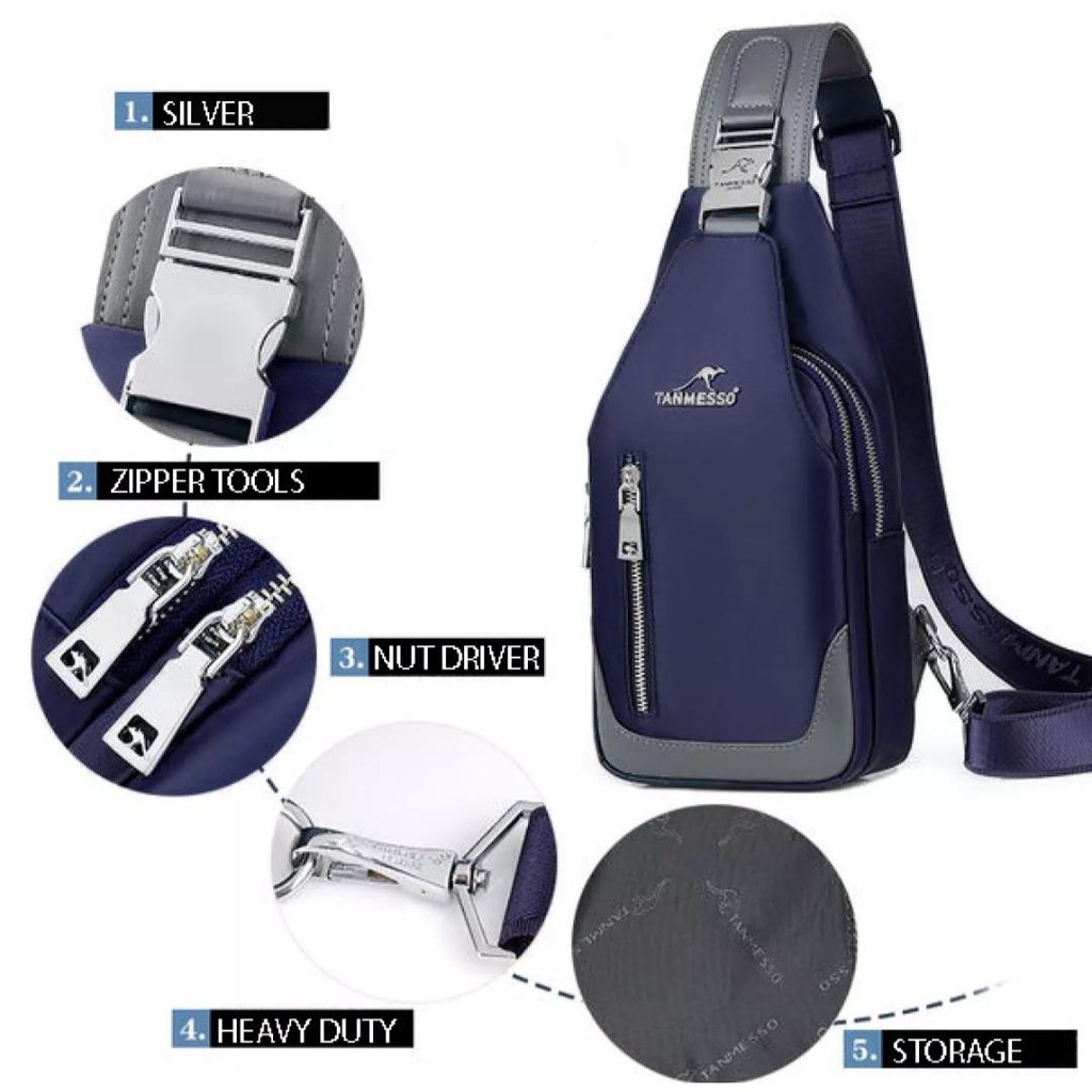 TANMESSO 5IN1 BAYAR DITEMPAT-BONUS JAM LED,DOMPET &amp; USBPORT&amp;HEADSET- TAS SELEMPANG PRIA