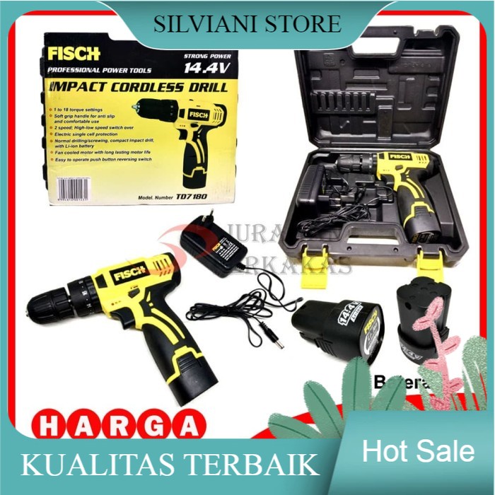 FISCH TD7180 MESIN BOR BETON TEMBOK CORDLESS IMPACT DRILL 2 BATERAI