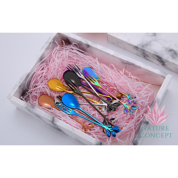 Stainless Steel Unique Leaf Coffee Spoon Fork Children Spoon Gift Spoon Sendok Garpu Anak unik