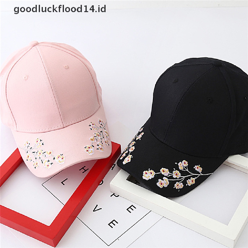 Topi Baseball Snapback Motif Bordir Cherry blossoms Untuk Wanita