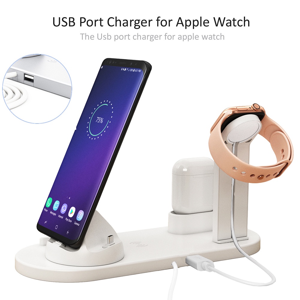 6 in 1 Wireless Charger Dock 15W Fast Charge untuk Apple Watch Airpods Charger/Samsung iPhone Wireless Charging Micro USB Type C Phone Holder