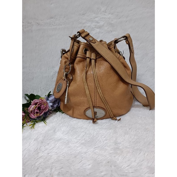 Fossil Vintage Maddox Drawstring Camel Leather Authentic