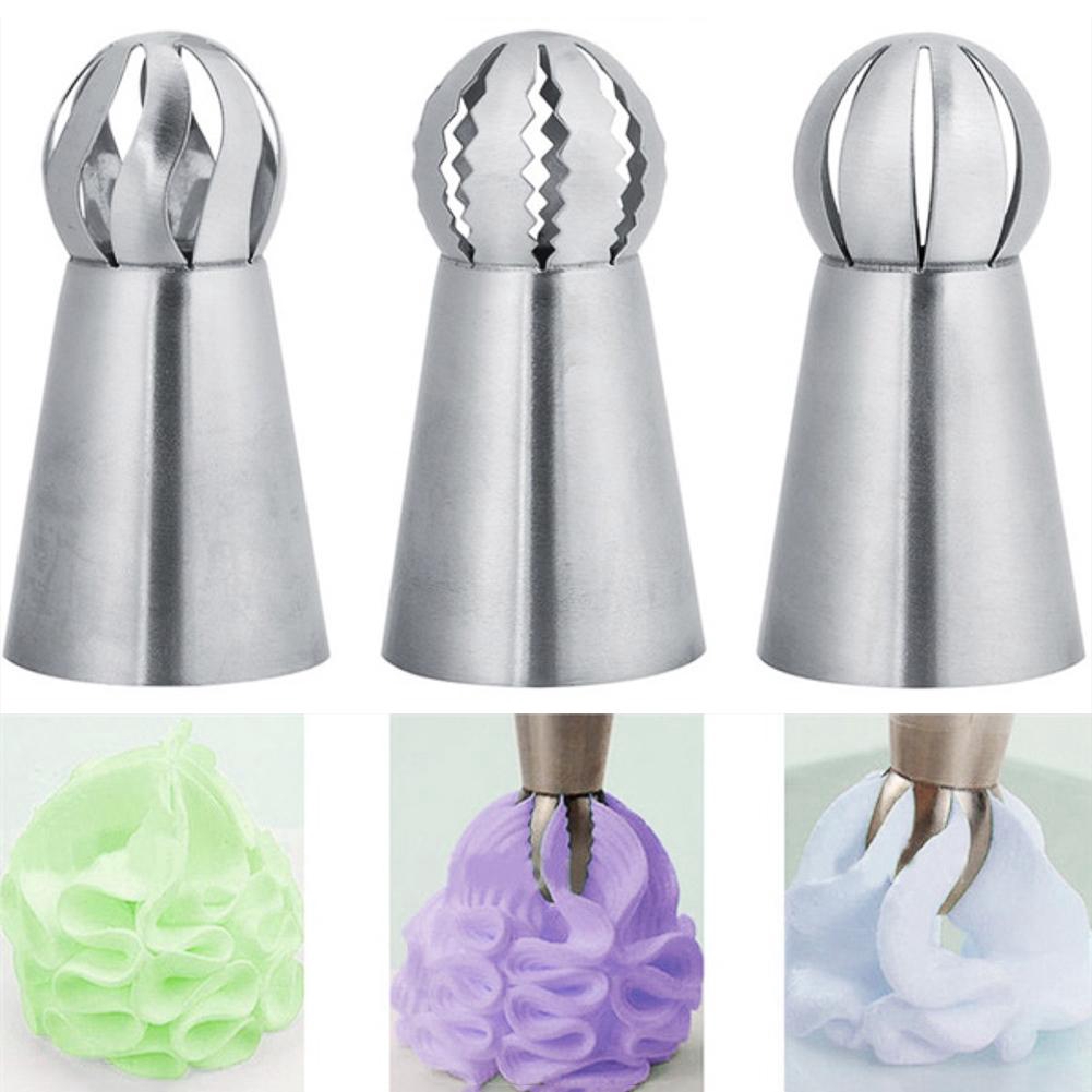 3Pcs/Set Stainless Steel Cupcake Cream Icing Sphere Shape Piping Nozzles / Flower Torch Pastry Nozzles