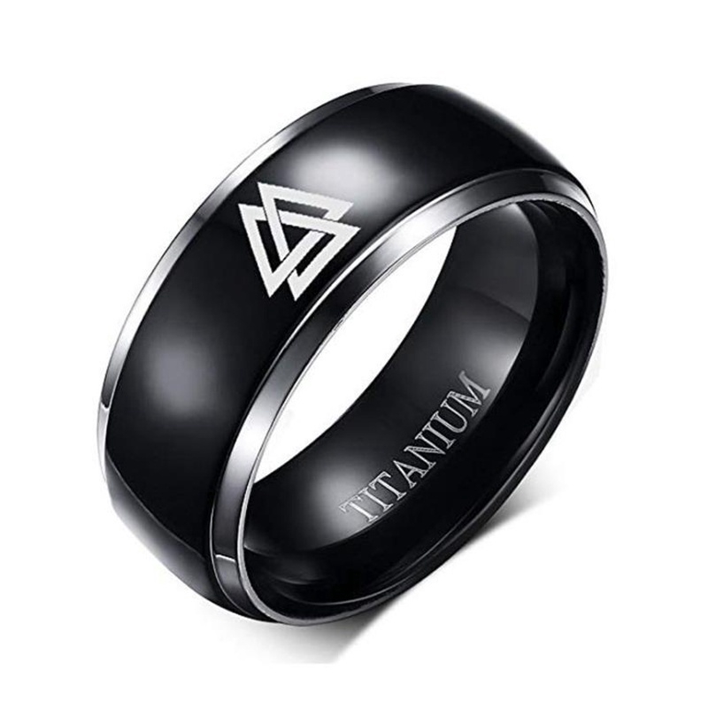 Cincin Bahan Titanium Warna Hitam Ukuran 8mm Gaya Nordik Untuk Pria