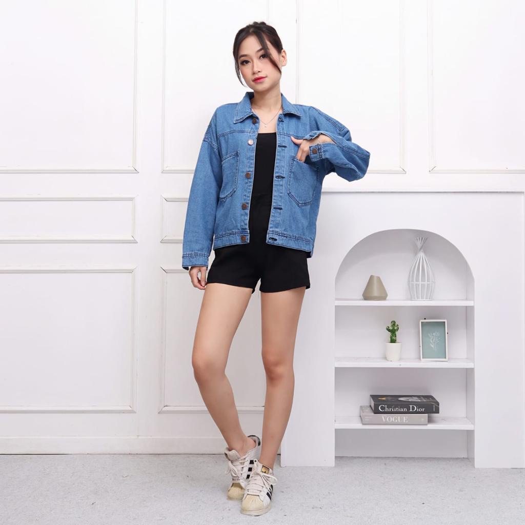 FWR - KEIRA OVERSIZE JAKET HITAM &amp; MEDIUM BLUE