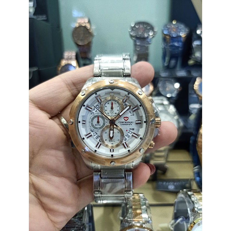 JAM TANGAN PRIA COMMANDO 6009/6009 SILVER ROSEGOLD ( ORIGINAL)