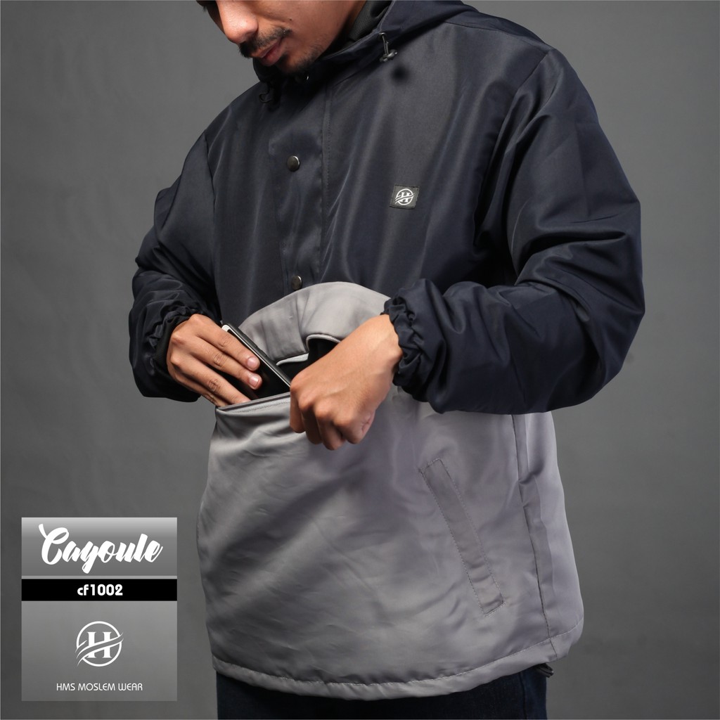 HMS jaket pria distro jaket  cougle jaket water proof jaket warna black and grey Kode art CF328