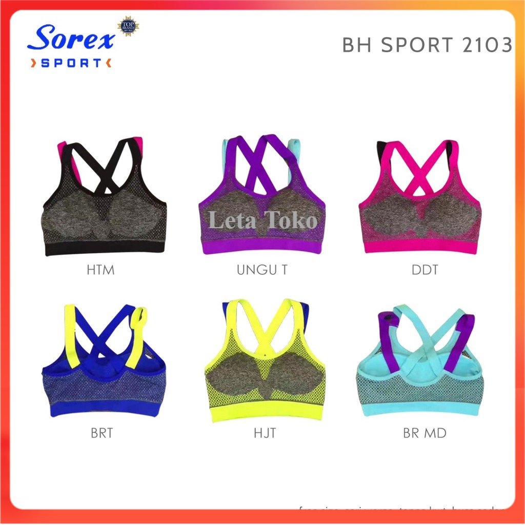 BH Sorex Lusinan Wanita 2103 Sprort BRA Push Up Tali Silang 2 Warna Busa Sedang Olahraga Original Le