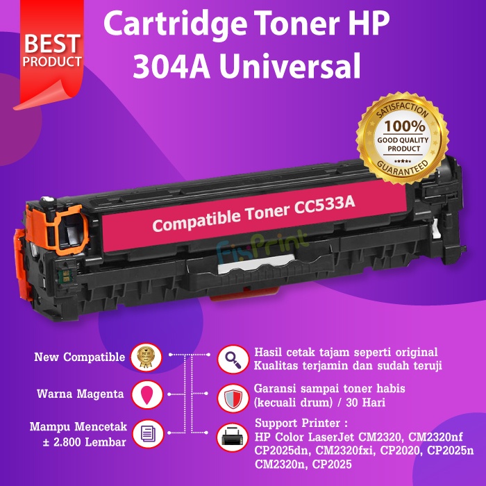 Cartridge Toner Compatible 304A CC530A CC531A CC532A CC533A Black Cyan Magenta Yellow HP CP2025dn